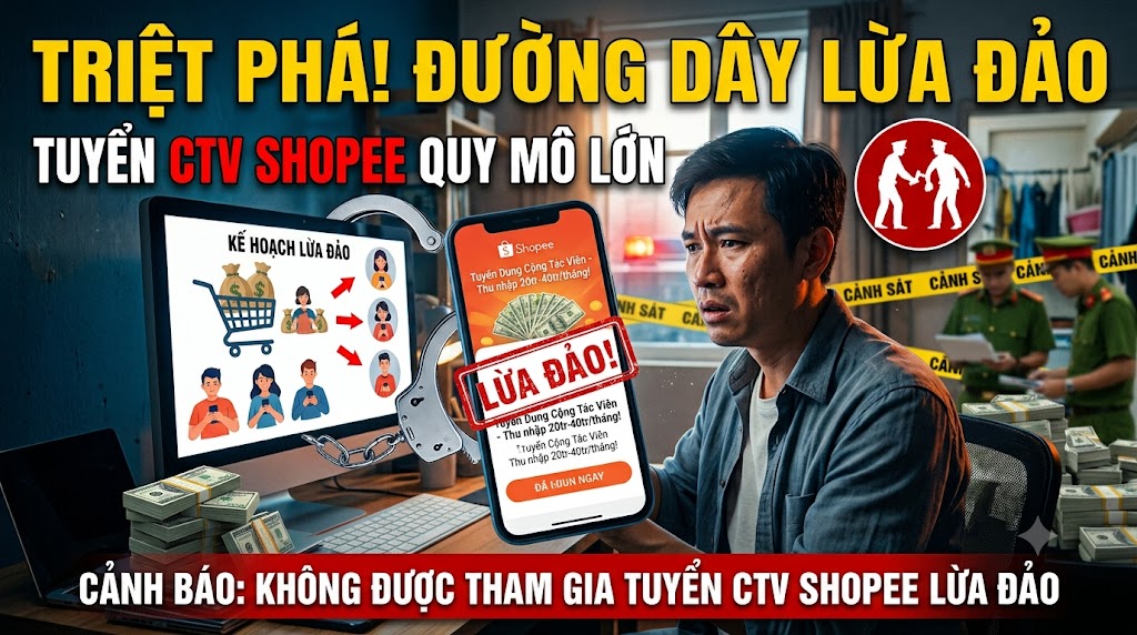 Triệt phá đường dây lừa đảo tuyển CTV Shopee quy mô lớn